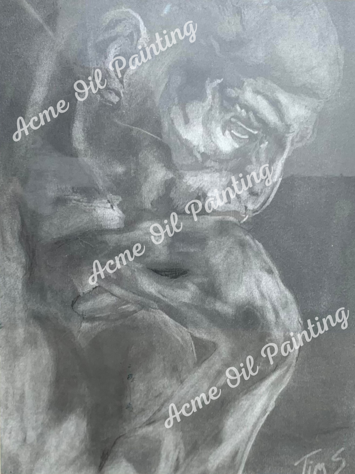 The Thinker Framed Graphite Drawing