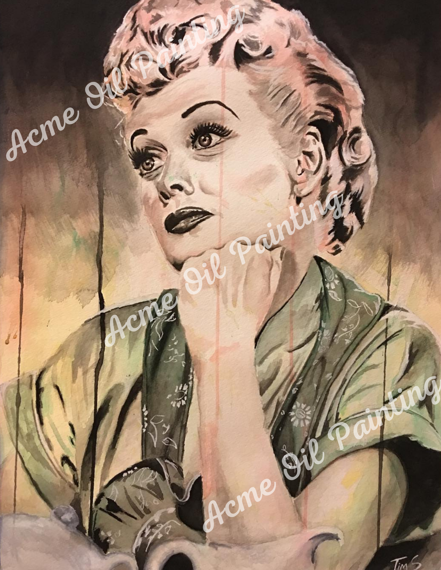 Lucille Ball Framed Original Watercolor Painting