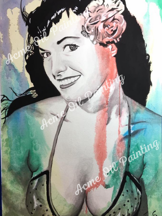 Bettie Page Watercolor Print
