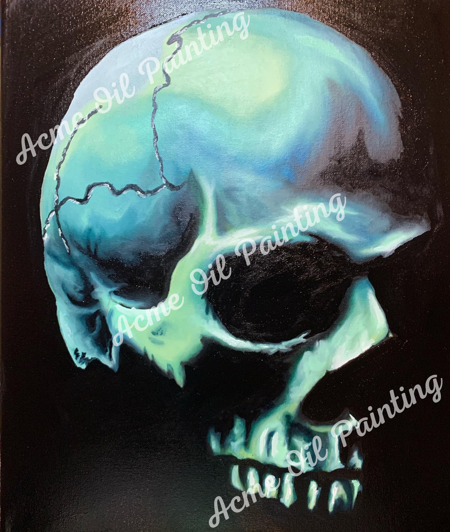 Green Skull Oil Painting