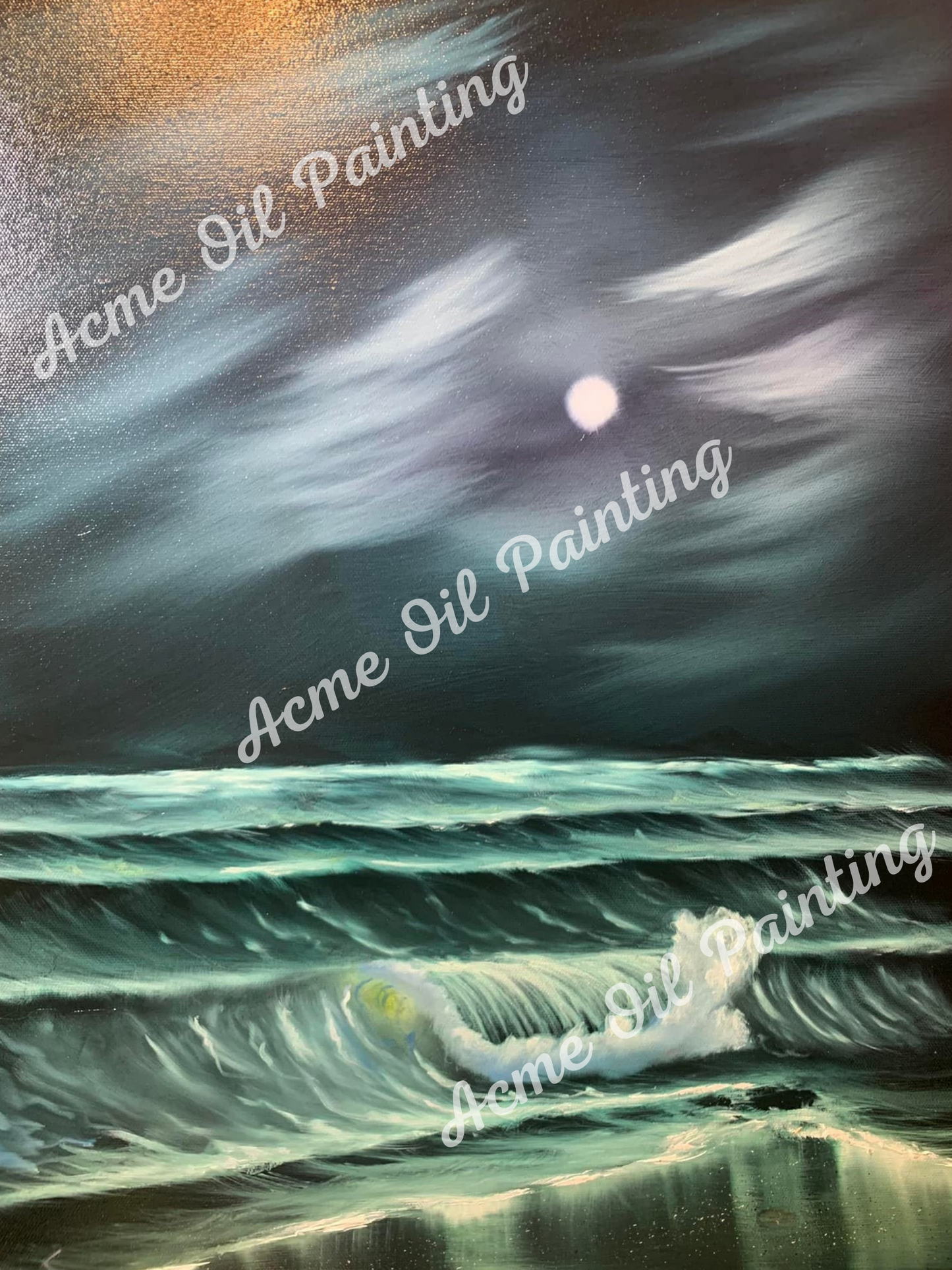 Nighttime Sea Scape Oil Painting