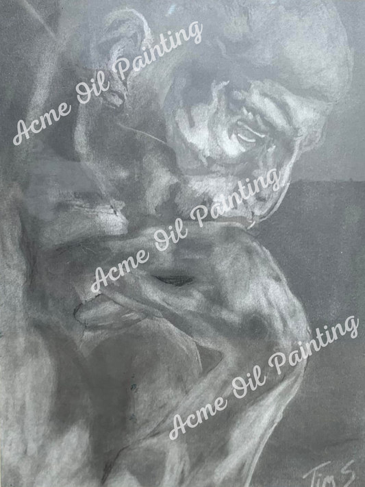 The Thinker Framed Graphite Drawing
